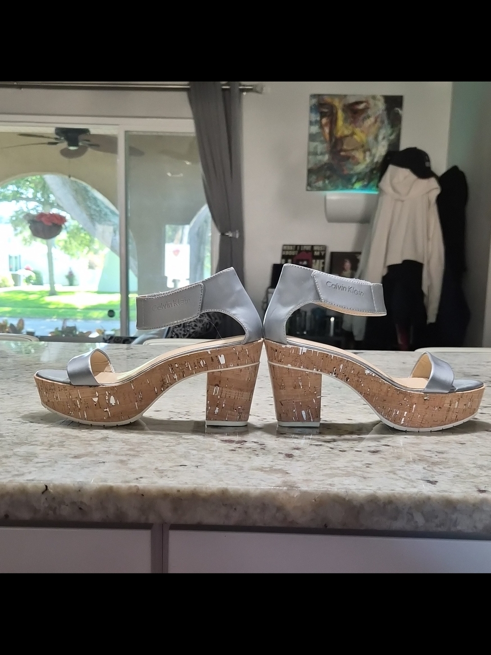 Calvin Klein Silver Cork Platform Sandals